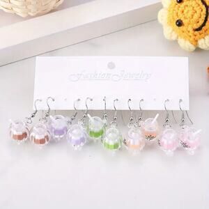 10x (5 pair) Mini Drink Cup Dangle Earrings Set – Cute Resin Bubble Earrings
